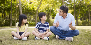 A speech therapist working with children.