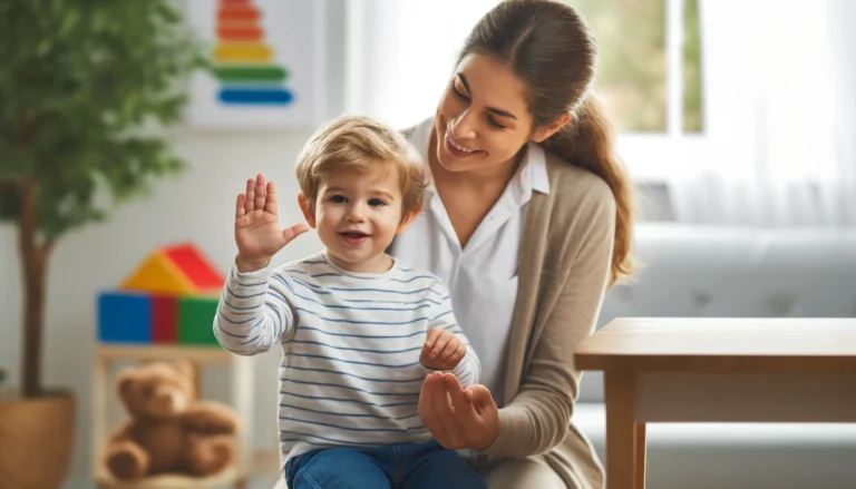 A speech therapist doing speech therapy with a children