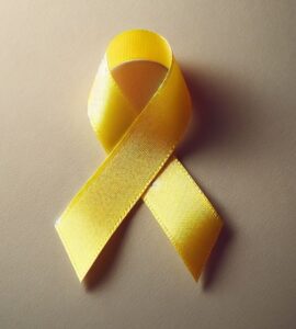 Yellow ribbon signifying childhood cancer