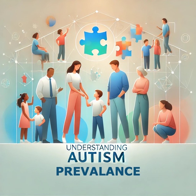 Diverse group representing the prevalence of autism, with symbols of connection and support.