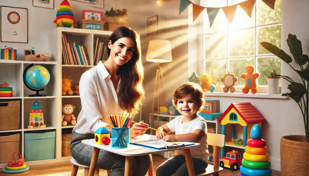 image of speech therapist working with a child that shows the benefits of speech therapy