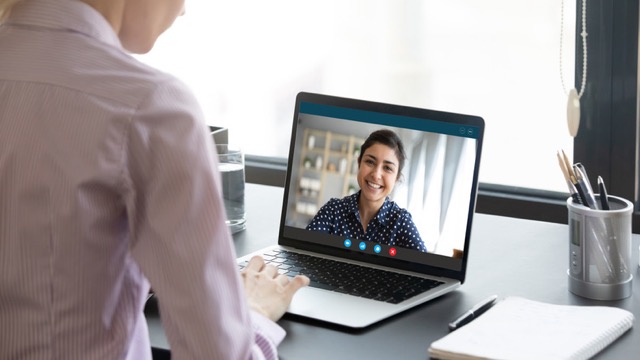 virtual speech therapy session between adult client and speech-language pathologist