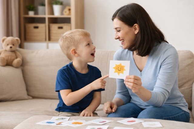 Parent supporting a child’s speech development at home