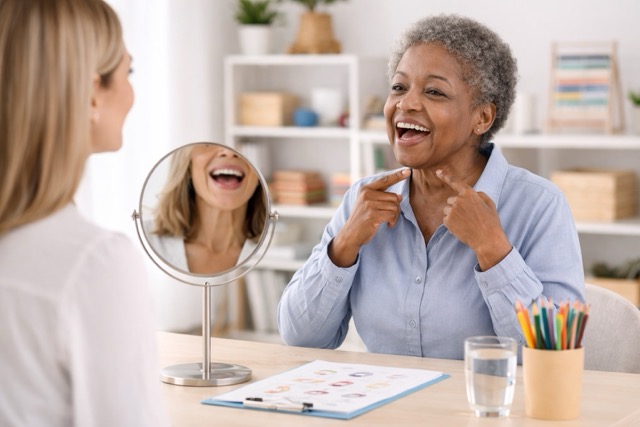 Elder receiving speech therapy