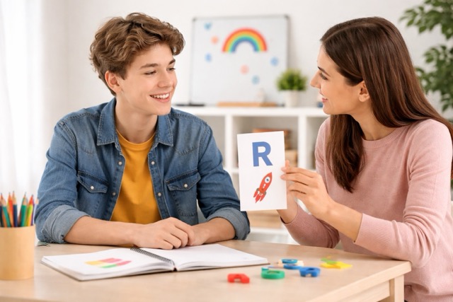 teen speech therapy session