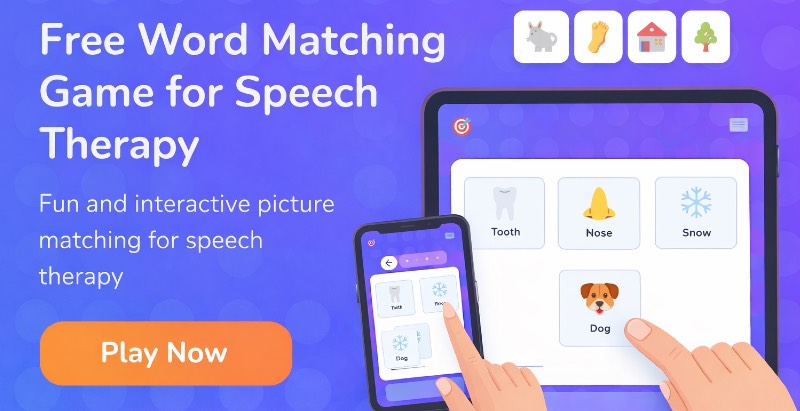 Free word matching game for speech therapy